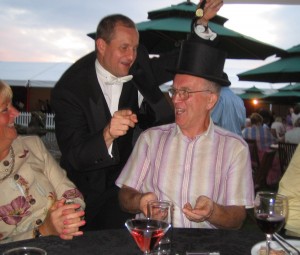 Close up magicians - in Top Hat & Tails, Chatsworth House wedding.